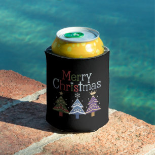 Merry Christmas Cross Xmas Tree Retro Can Cooler