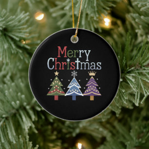 Merry Christmas Cross Xmas Tree Retro Ceramic Ornament