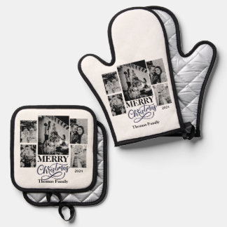 merry christmas custman family name photos oven mitt & pot holder set