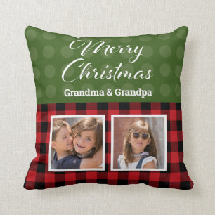 Merry Christmas Custom 2 Photo Throw Pillow