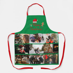 Merry Christmas Custom 9 Photo Collage Holiday  Ap Apron