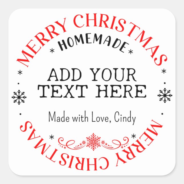 Merry Christmas Custom Add Text Homemade   Square Sticker (Front)