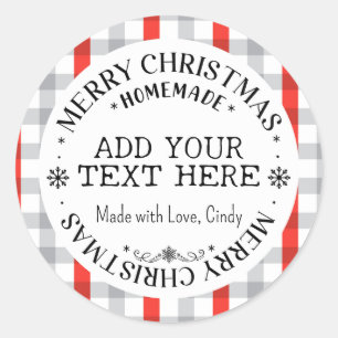 Merry Christmas Custom Buffalo Plaid Homemade   Classic Round Sticker