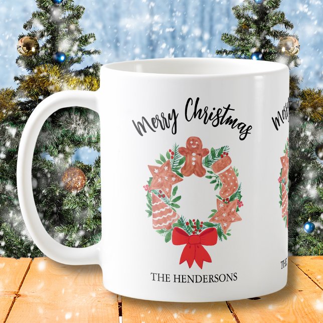 Merry Christmas Custom Cookies Wreath Coffee Mug (Creator Uploaded)
