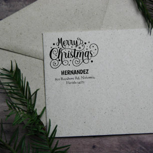 Merry Christmas (custom) Family, Address,  Rubber Stamp