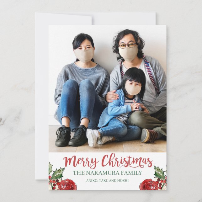 Merry Christmas Custom Family Photo Holiday Card (Front)