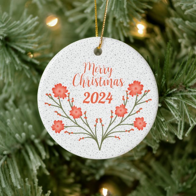 Merry Christmas Custom Family Photo Holiday Ceramic Ornament (Tree)