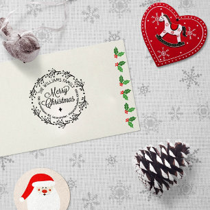 Merry Christmas, Custom Family Return Address Rubber Stamp