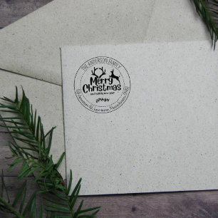 Merry Christmas, Custom Family Return Address Rubber Stamp