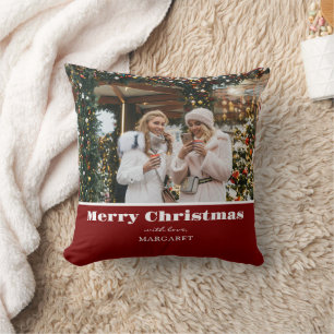 Merry Christmas Custom Friends Photo Simple Red  Cushion