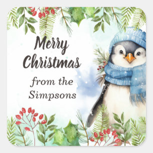 Merry Christmas Custom From the Name Penguin Square Sticker