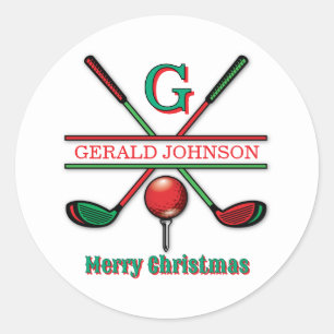 Merry Christmas Custom Golf Holiday Design Classic Round Sticker
