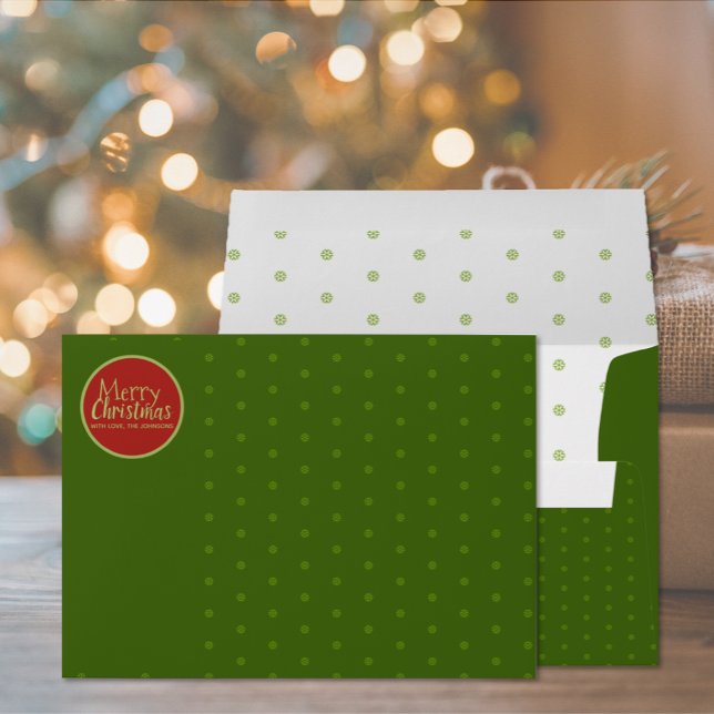 Merry Christmas Custom Holiday Envelope (The front and inside flap of the green Christmas Holiday envelopes)