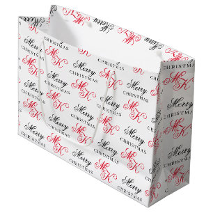 Merry Christmas Custom Monogram Initials Xmas Large Gift Bag