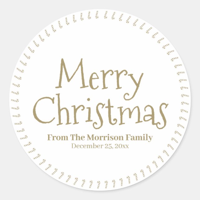 Merry Christmas custom name candy cane cute  Classic Round Sticker (Front)