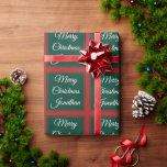 Merry Christmas Custom Name Classic Red and Green  Wrapping Paper<br><div class="desc">Elegant minimal Merry Christmas wrapping paper with your gift recipients name.  Classic red and green with white script lettering.</div>