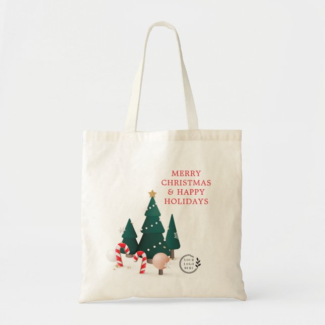 Merry Christmas Custom Name Company Logo Budget Tote Bag (Front)