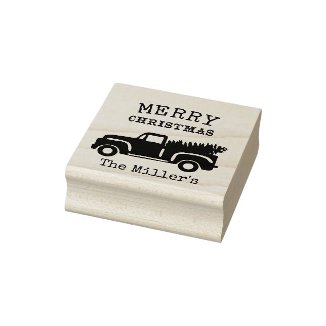 Merry Christmas Custom Name Farm Truck  Rubber Stamp (Stamp)