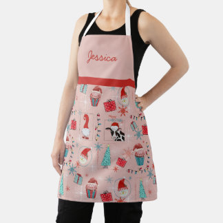 Merry Christmas Custom Name Fun Pattern Apron