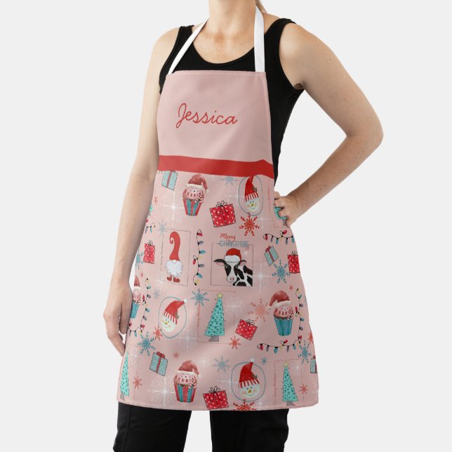 Merry Christmas Custom Name Fun Pattern  Apron (Insitu)