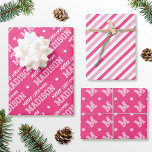 Merry Christmas Custom Name Monogram Pink Wrapping Paper Sheet<br><div class="desc">Elevate your gift giving this holiday season with a set of beautifully coordinated designs! Featuring three unique patterns in matching colours, that can be used individually or as a set. The first sheet is personalised with the recipient's name in classic block-style lettering. The 'Merry Christmas' phrase can also be customised...</div>