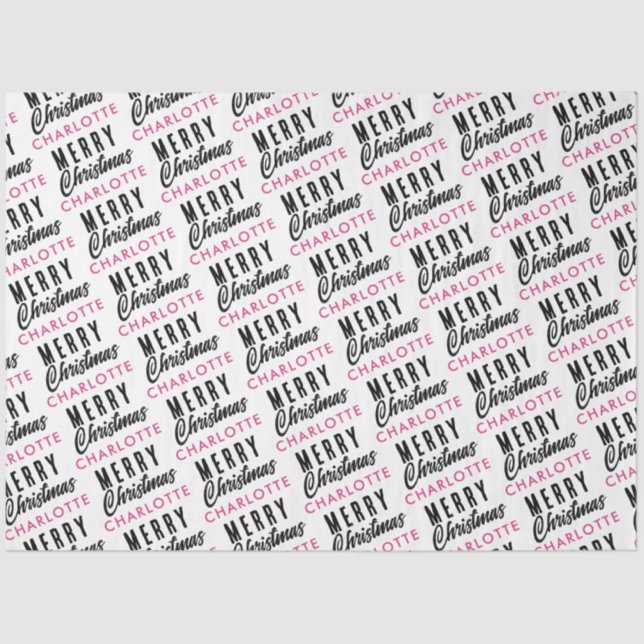 Merry Christmas Custom Name Pink Trendy Tissue Paper (Front)
