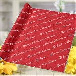 Merry Christmas Custom Name Red Chic Personalised Wrapping Paper<br><div class="desc">Customise the text, and easily create your personalised wrapping paper. Click CUSTOMIZE FURTHER to change the background colour or text colour. You can TRANSFER this DESIGN on other Zazzle products and adjust it to fit most of the Zazzle items. Standard Studio designs are made in high-resolution vector graphics for a...</div>