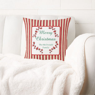 Merry Christmas custom name red floral Cushion