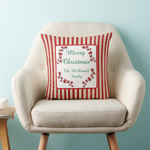 Merry Christmas custom name red floral Cushion