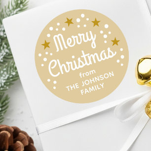 Merry Christmas Custom Name Simple Gold Classic Round Sticker
