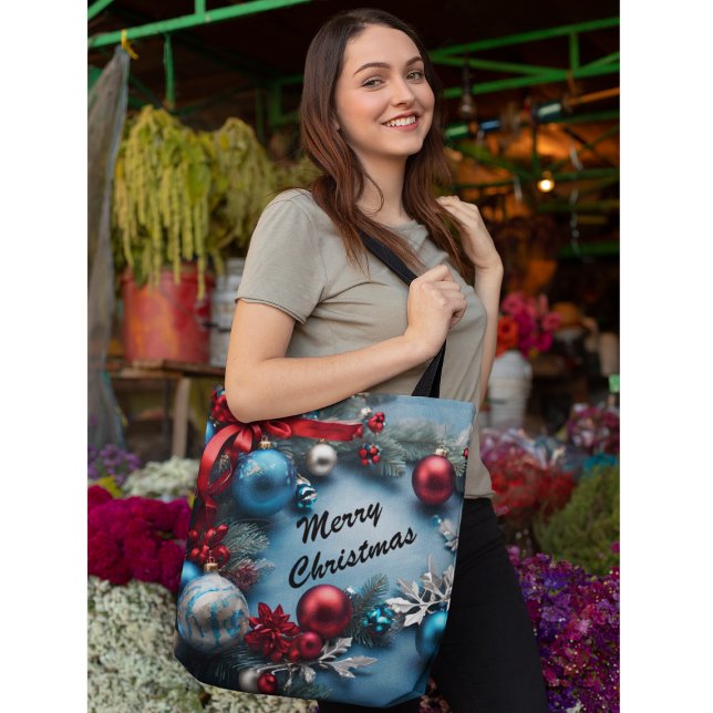 Merry Christmas Custom Personalise Text Tote Bag (Creator Uploaded)
