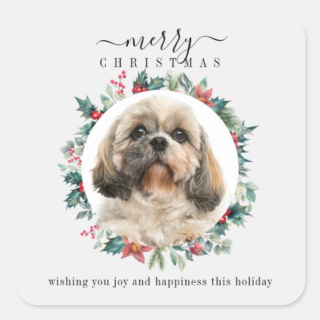 Merry Christmas Custom Pet Portrait Square Sticker (Front)