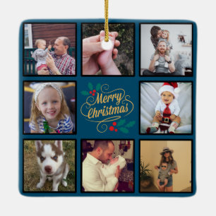 Merry Christmas Custom Photo Collage  Ceramic Orna Ornament