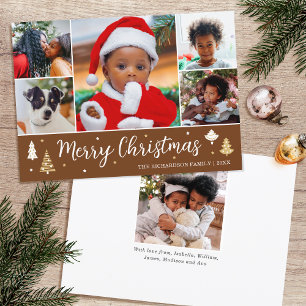Merry Christmas Custom Photo Collage Trees Brown Holiday Card