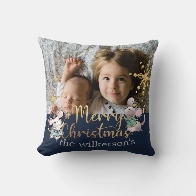 Merry Christmas Custom Photo Mouse King & Queen Cushion (Front)