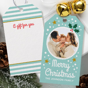 Merry Christmas Custom Photo Name Simple Cute Mint Gift Tags