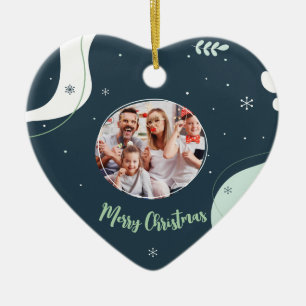 Merry Christmas custom Photo snow, pastel, heart Ceramic Ornament