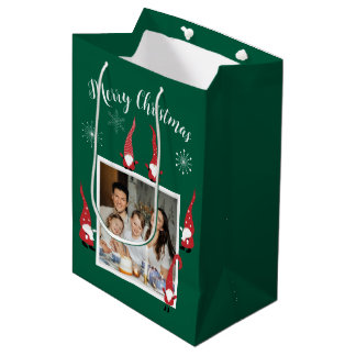 Merry Christmas Custom Photo with Funny Gnomes Medium Gift Bag