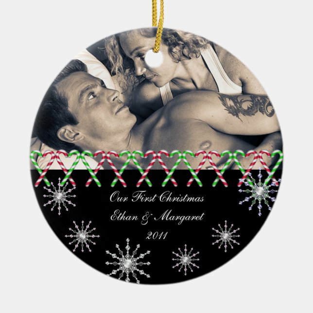 Merry Christmas Custom Picture Snowflakes Ceramic Tree Decoration (Front)