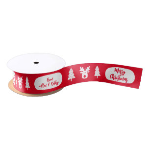 Merry Christmas Custom Red Decorated Satin Ribbon