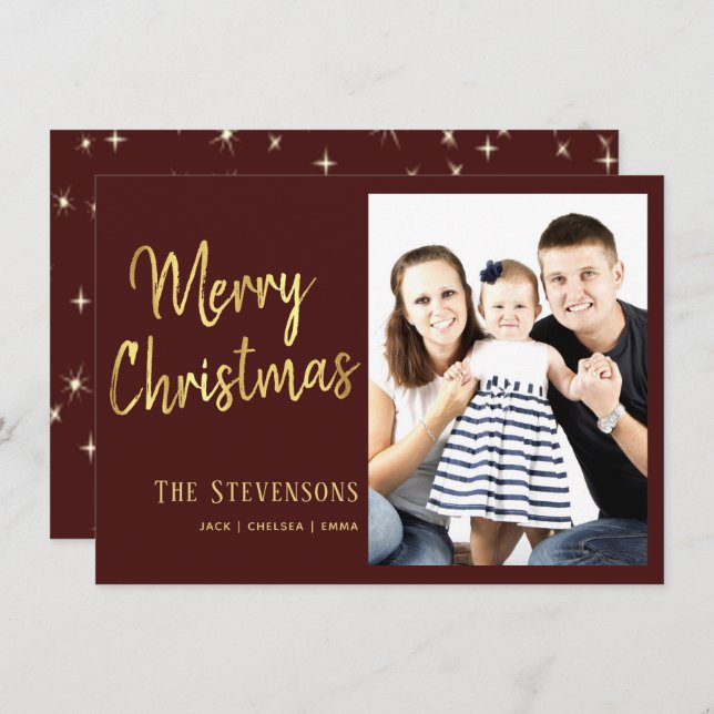 Merry Christmas | Custom Red Gold | Holiday Photo Invitation (Front/Back)