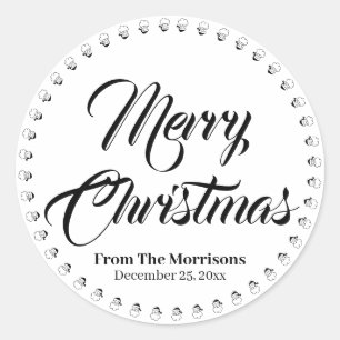 Merry Christmas custom script name cute elegant Classic Round Sticker