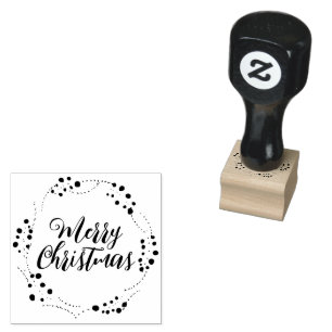 Merry Christmas custom script rustic wreath frame Rubber Stamp