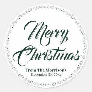 Merry Christmas custom script Santa Reindeer cute Classic Round Sticker
