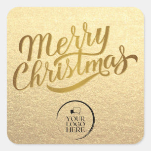 Merry Christmas Custom Simple Gold Business Logo Square Sticker