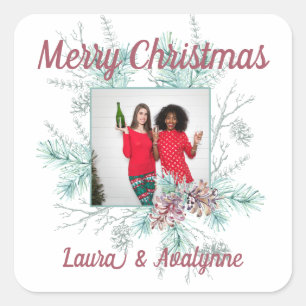 Merry Christmas Custom Text and Photo Square Sticker