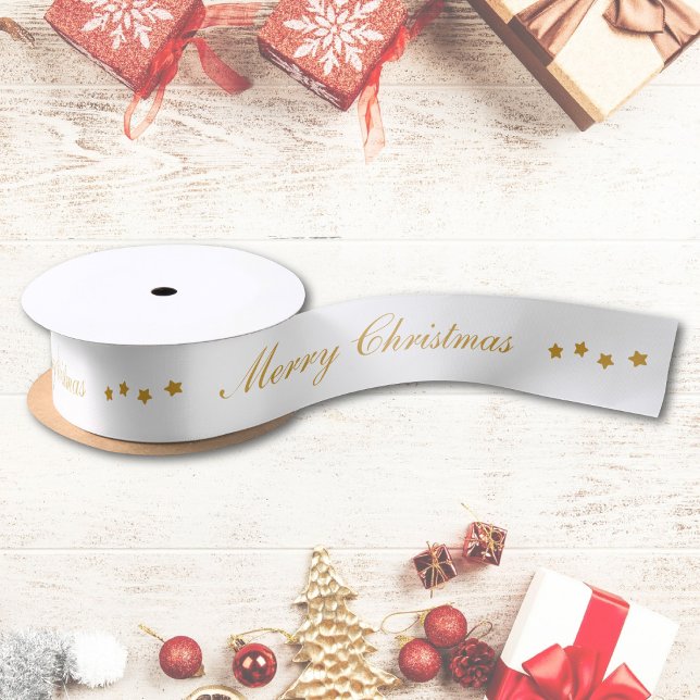 Merry Christmas Custom Text White Chic Satin Ribbon (Creator Uploaded)