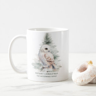 Merry Christmas Custom Watercolor Woodland Owl Coffee Mug