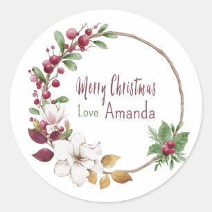 Merry Christmas Custom Wreath Holiday Love Classic Round Sticker