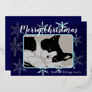 Merry Christmas Customable Snowflake Blue Design Foil Holiday Card